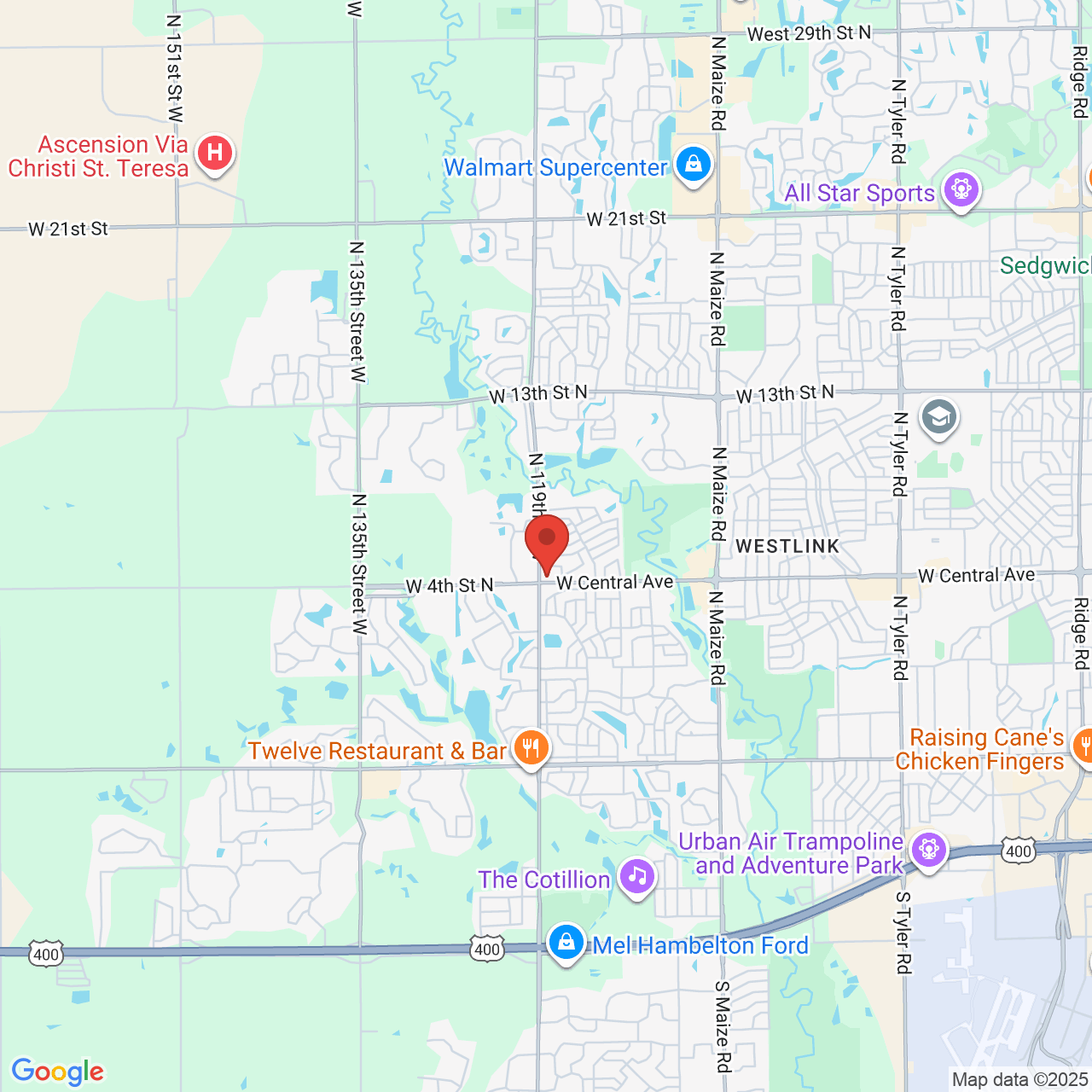 Google map image of our location in 11940 W Central Ave Wichita, KS